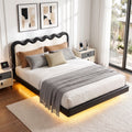 Queen Floating Bed Frame with RGB LED and USB Charging - Black and Beige