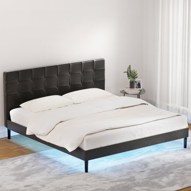 Manly King LED Bed Frame With Charge Ports Black