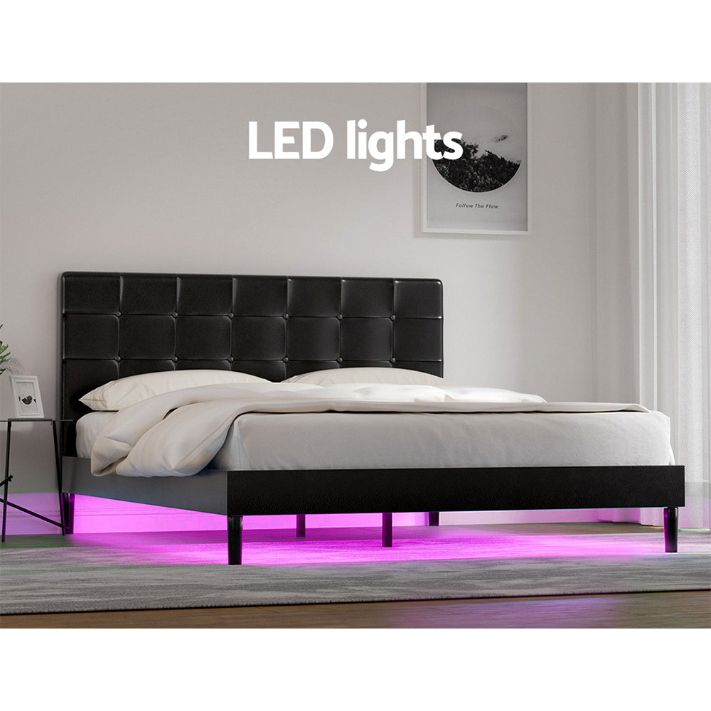 Manly Queen LED Bed Frame With Charge Ports Black
