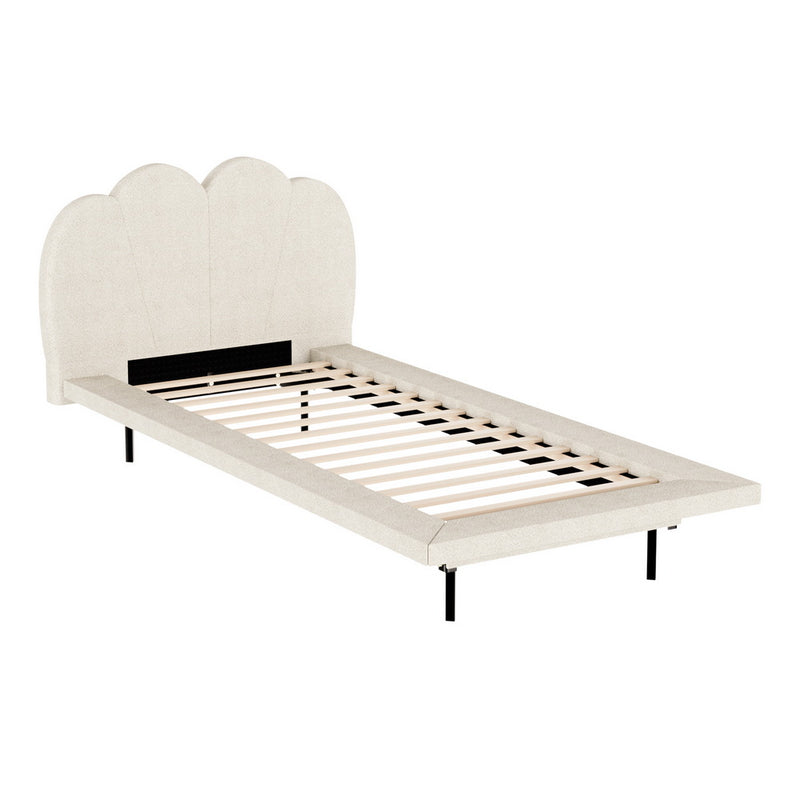 Bed Frame Single Size Boucle Beige SASA