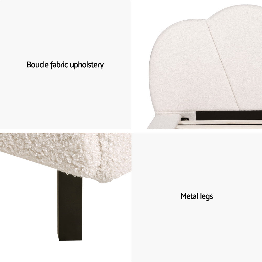 Sasa Single LED Bed Frame - Beige Boucle Fabric