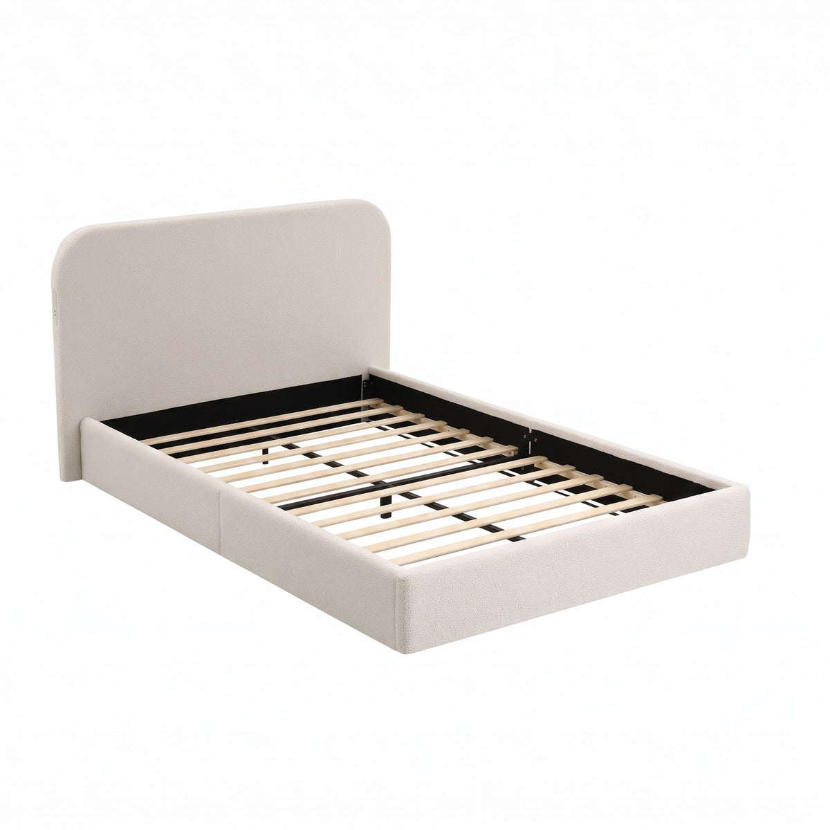 Double Bed Frame with 100cm Bouclé Headboard, USB-C Ports & Night Lights