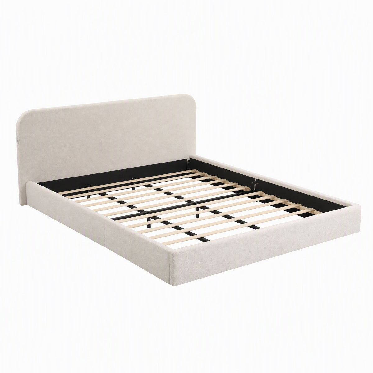 King Bed Frame with 100cm Bouclé Headboard, USB-C Ports & Night Lights