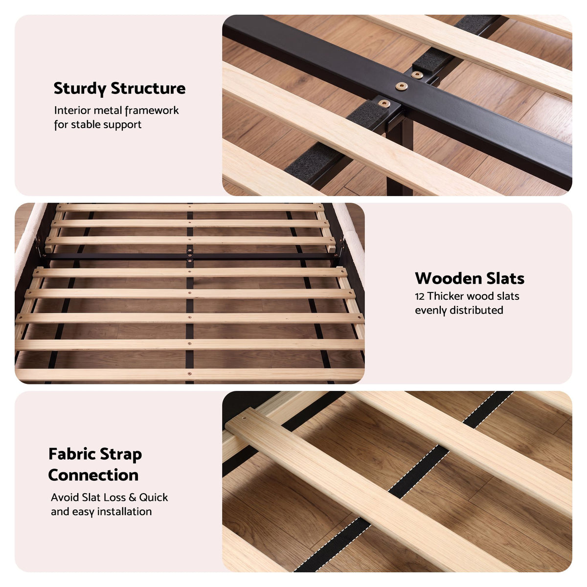 King Bed Frame with 100cm Bouclé Headboard, USB-C Ports & Night Lights