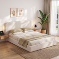 Queen Bed Frame with Bouclé Headboard, USB-C Charging & Night Lights