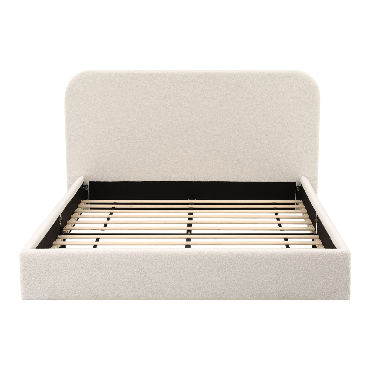 Queen Bed Frame with Bouclé Headboard, USB-C Charging & Night Lights