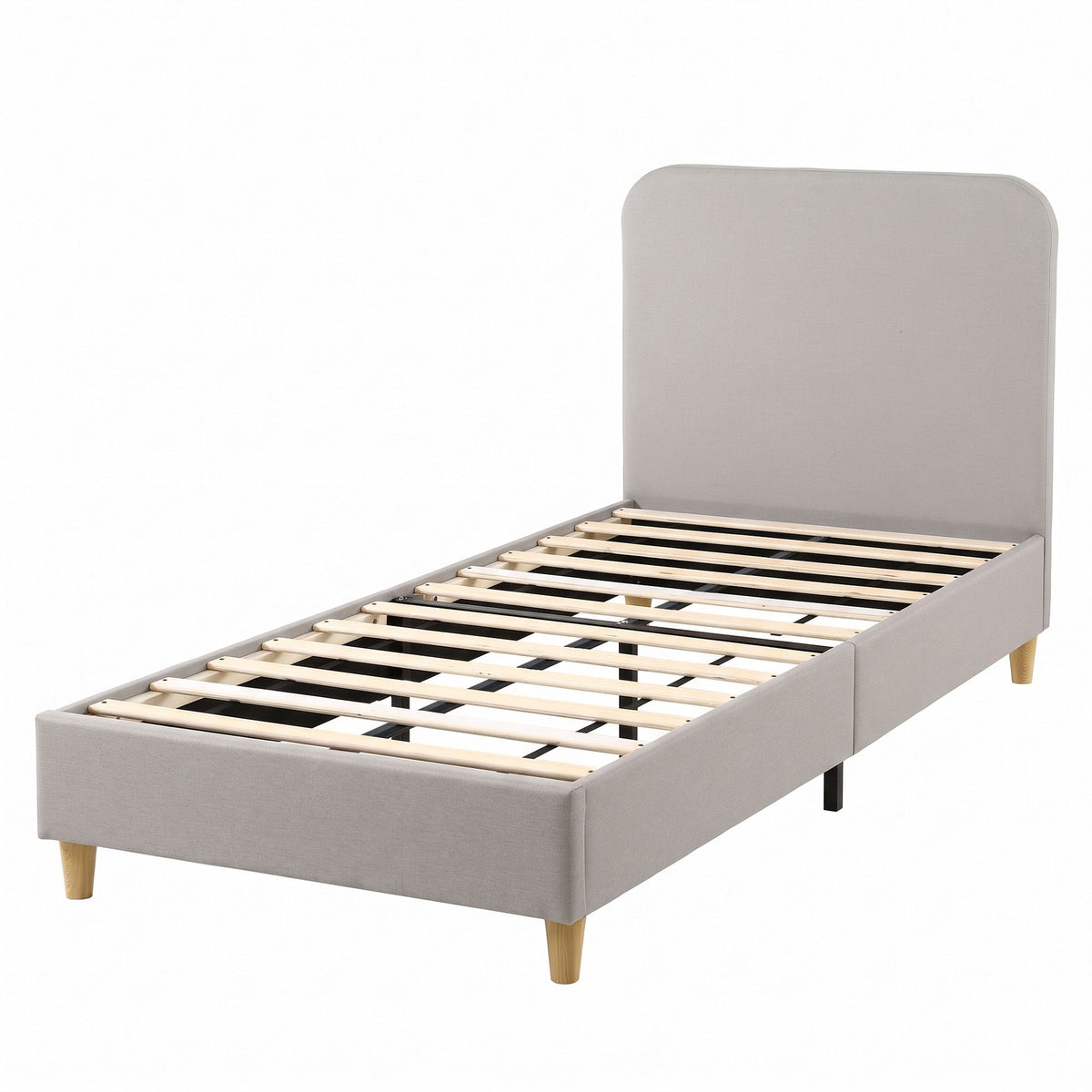 King Single Upholstered Bed Frame with Headboard Faux Linen Fabric - Grey
