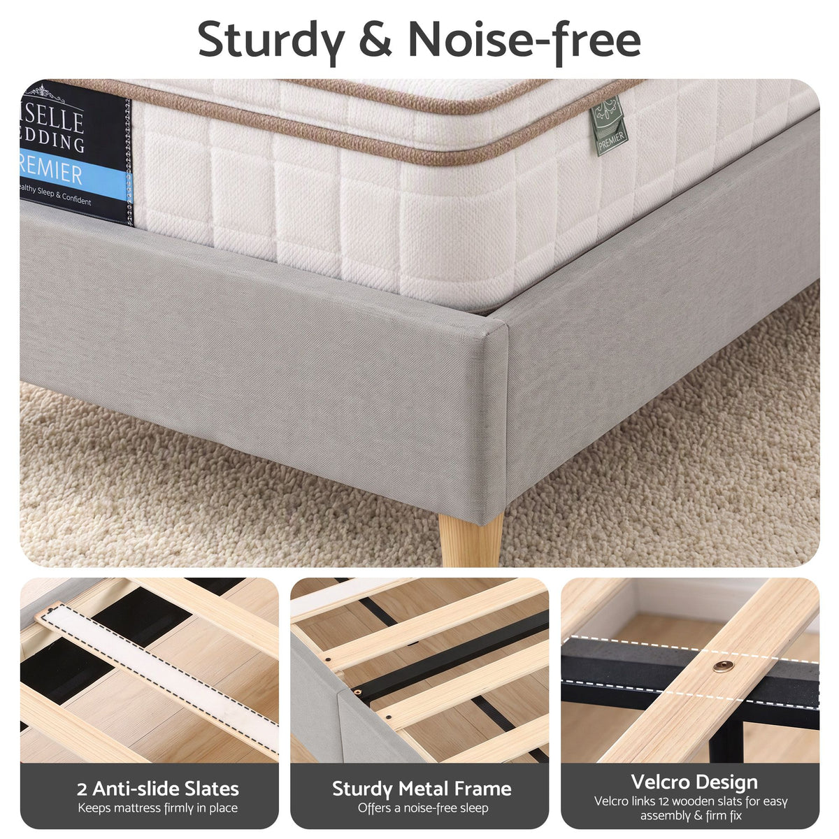 King Single Upholstered Bed Frame with Headboard Faux Linen Fabric - Grey