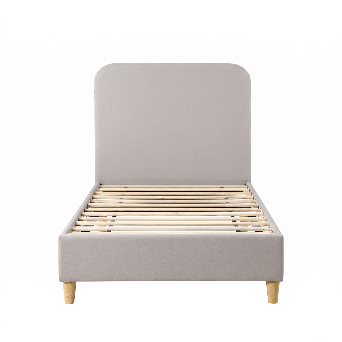 Single Upholstered Bed Frame with Padded Headboard - Grey Faux Linen