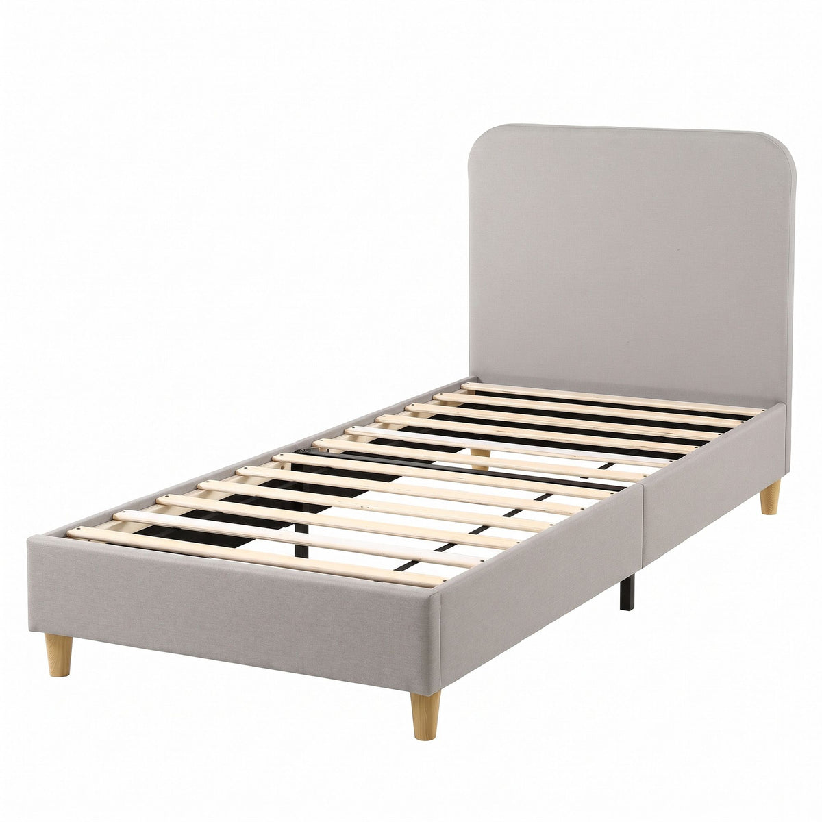 Single Upholstered Bed Frame with Padded Headboard - Grey Faux Linen