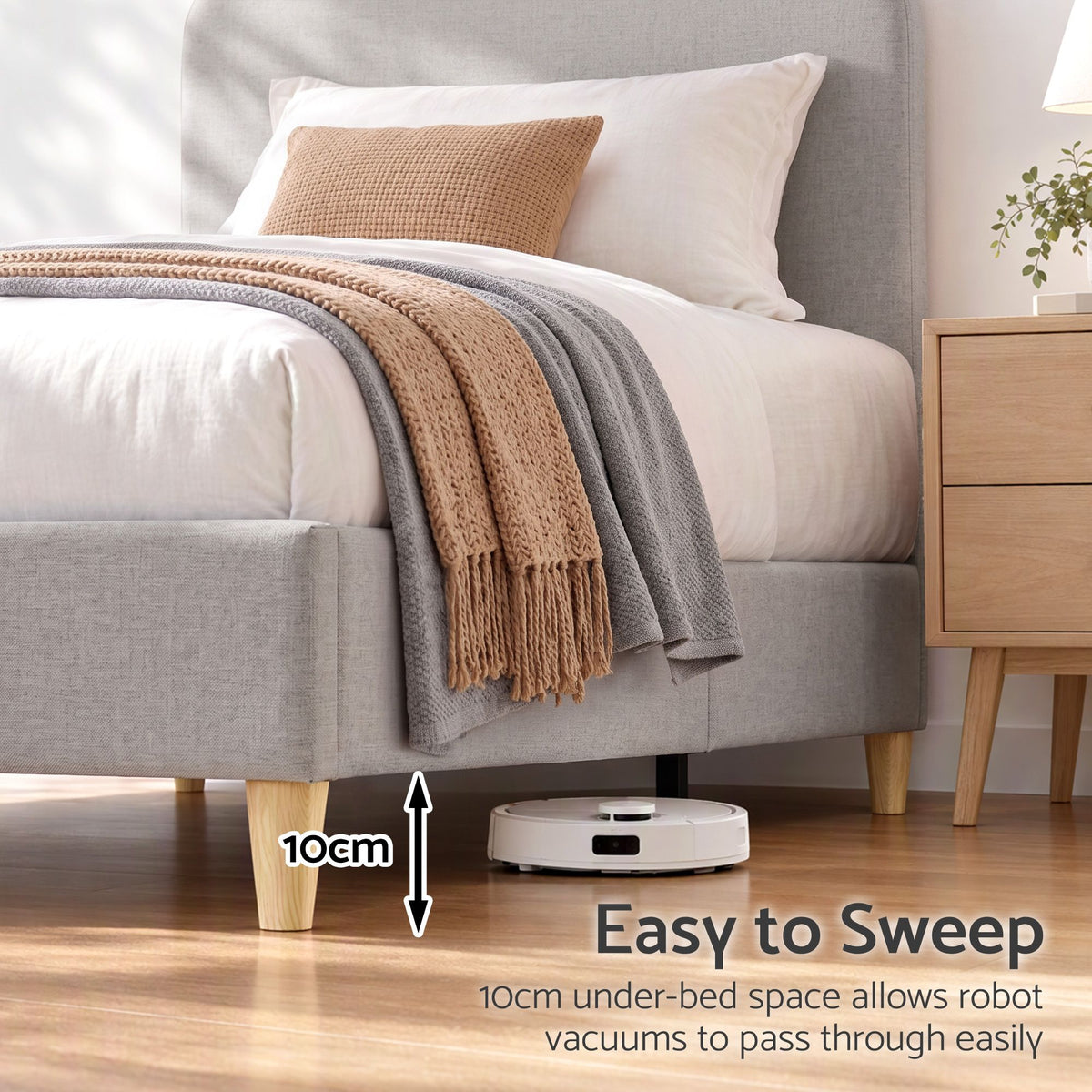 Single Upholstered Bed Frame with Padded Headboard - Grey Faux Linen