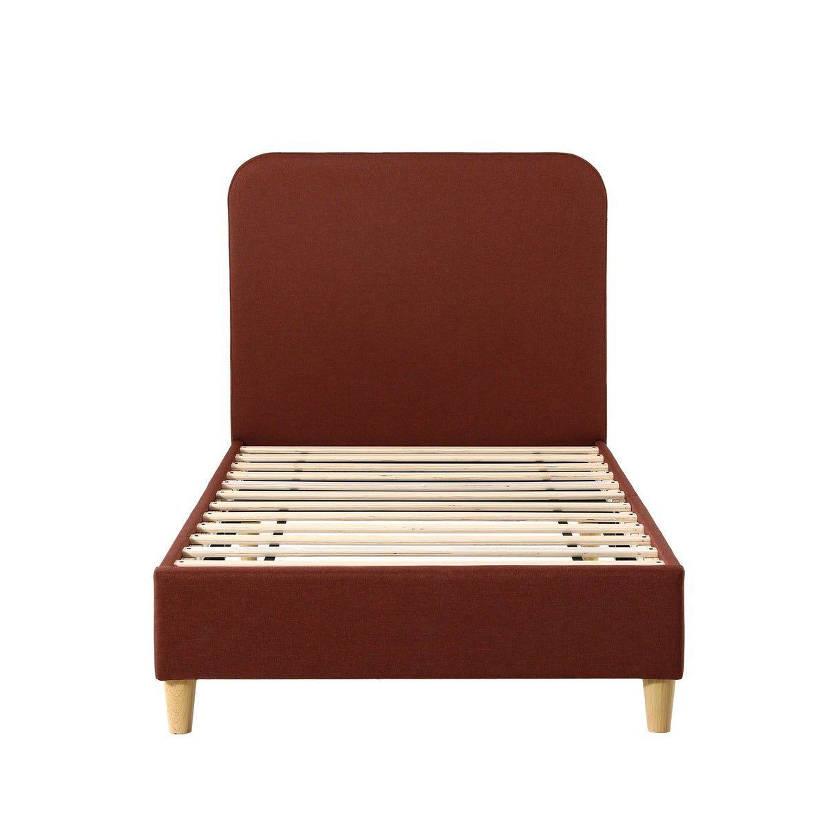 Single Upholstered Bed Frame with Headboard, Faux Linen Fabric - Brown