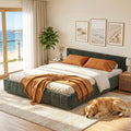 Queen Chenille Platform Bed Frame 163x213x60cm 300kg Support - Green