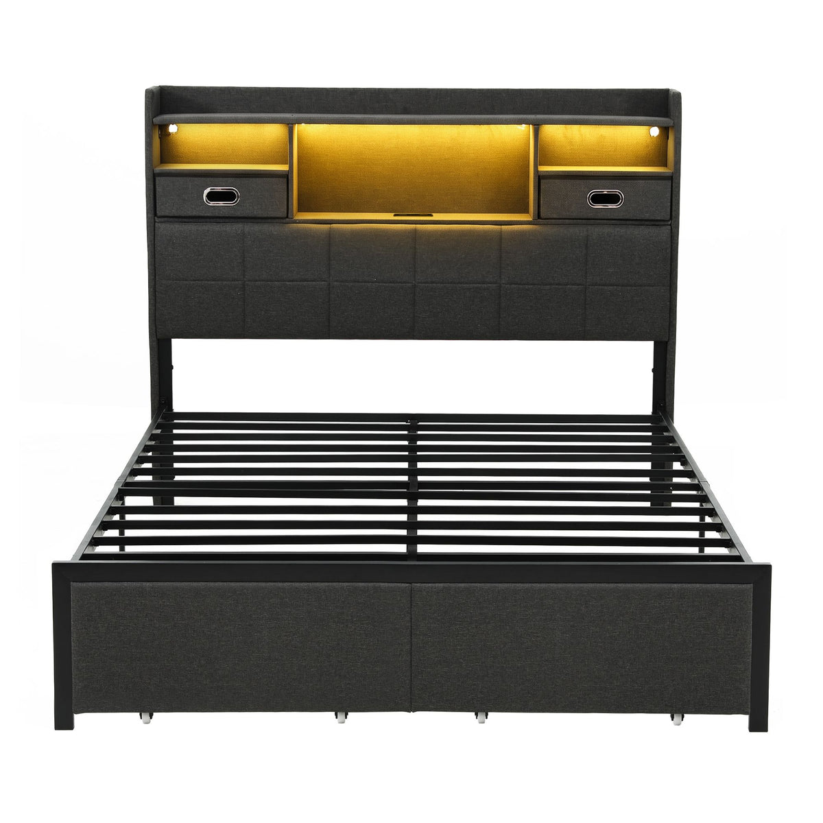Double Bed Frame with Storage Drawers, Headboard, USB Charging & RGB LED Light