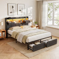 Queen Bed Frame with Storage Drawers, USB Charging & LED Lighting - Dark Grey
