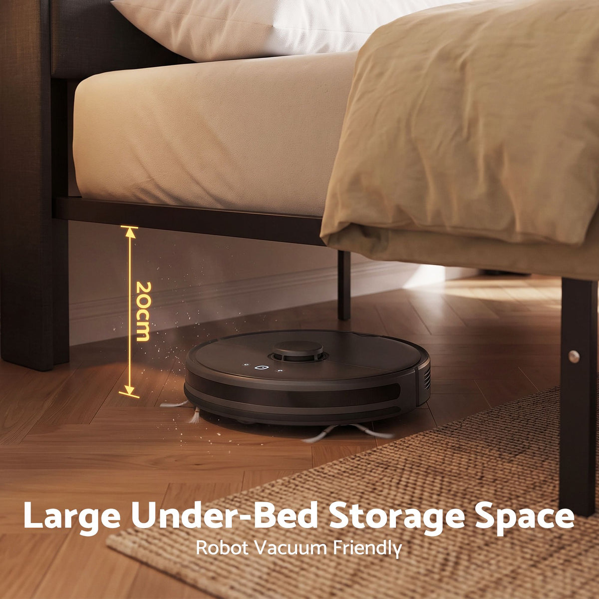 Queen Bed Frame with Storage Drawers, USB Charging & LED Lighting - Dark Grey