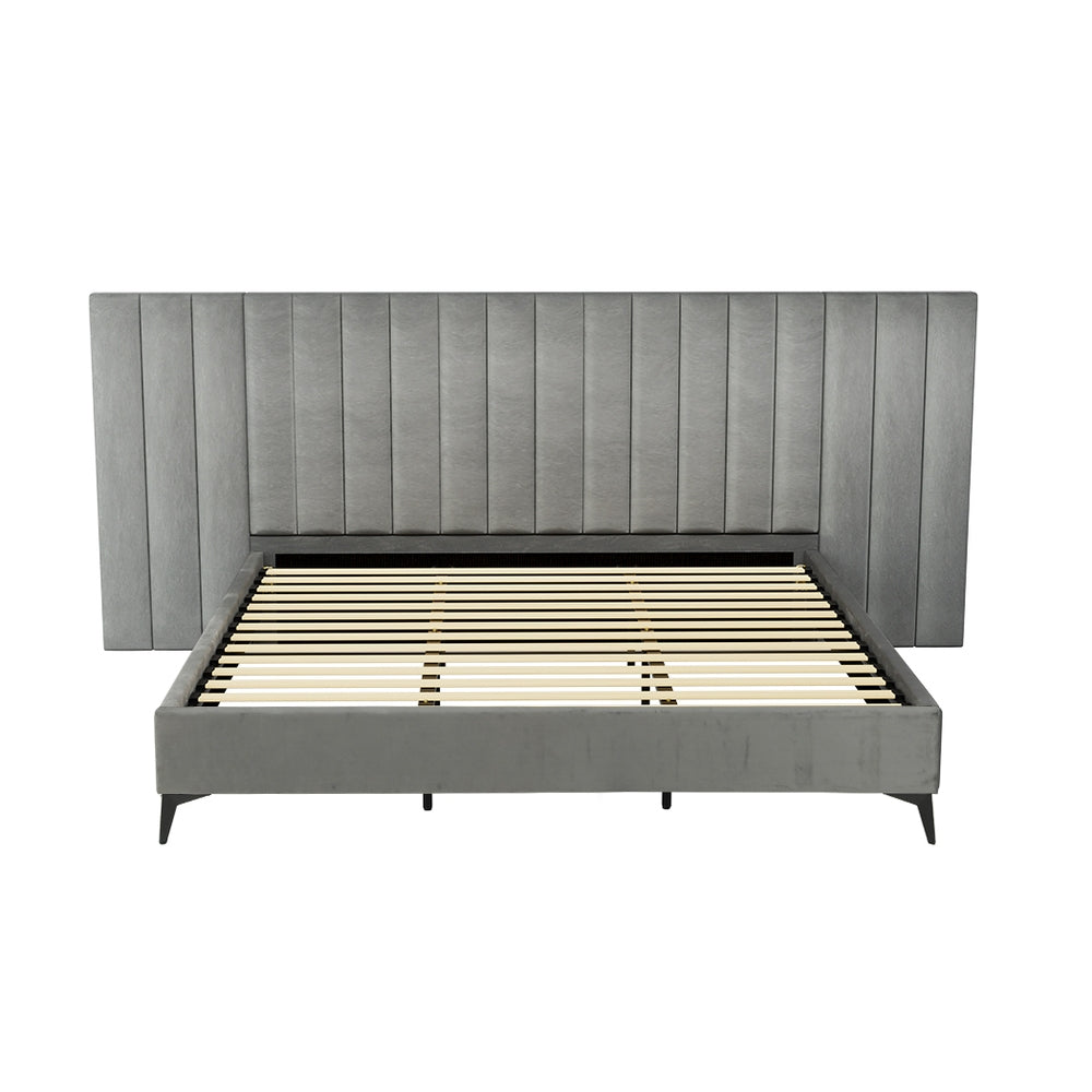 Burnett King Bed Frame With Oversized Headboard Velvet Grey