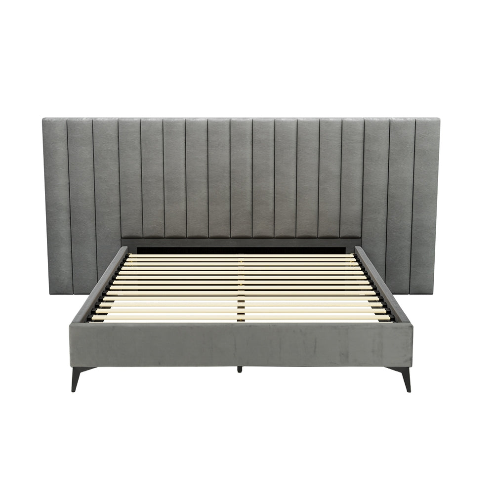 Burnett Queen Bed Frame With Oversized Headboard Velvet Grey