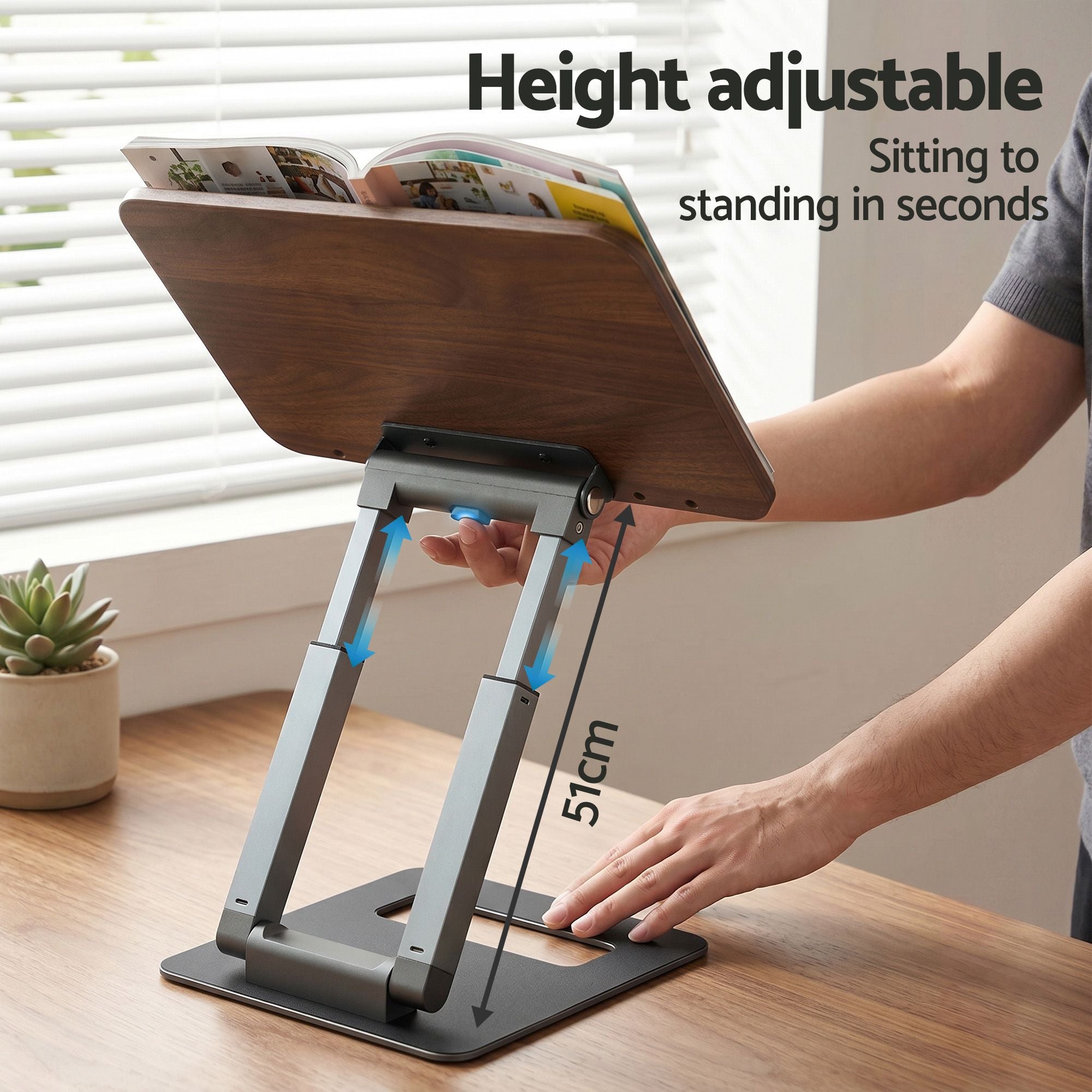 Telescopic Book Stand with Page Clip 34cm Wide Ergonomic Desktop Stand - Oak