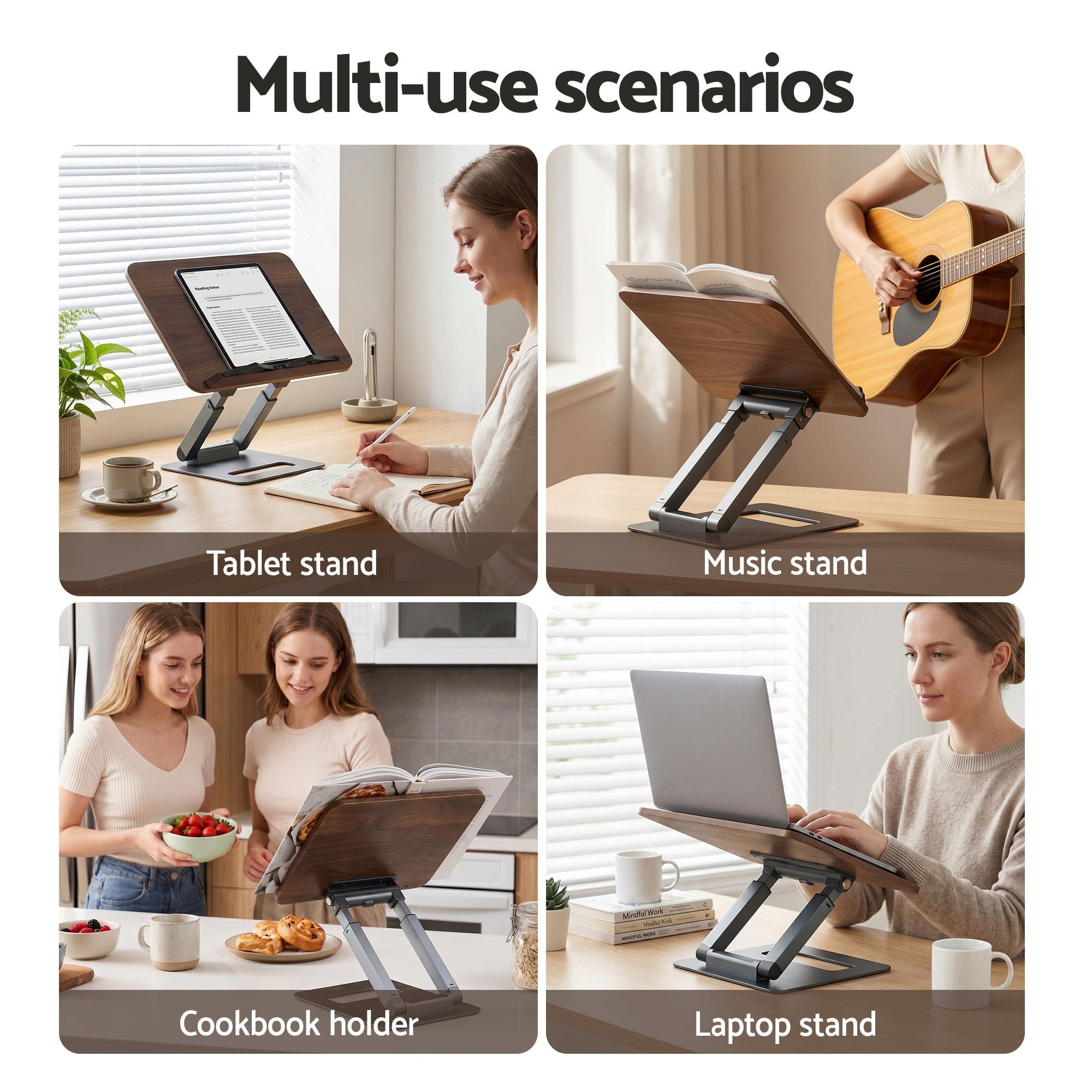 Telescopic Book Stand with Page Clip 34cm Wide Ergonomic Desktop Stand - Oak