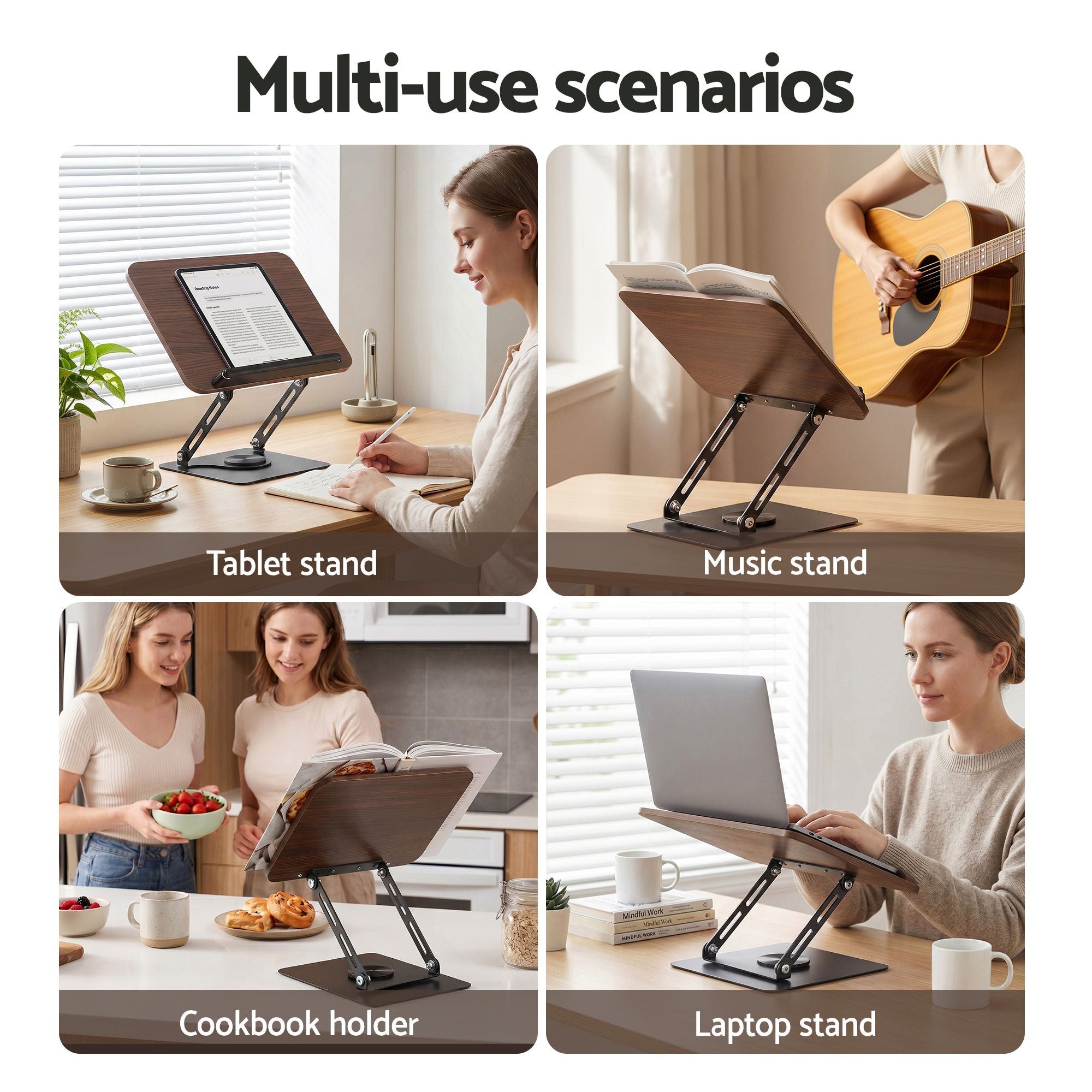 Adjustable Book Stand with 360 Degree Rotating Base and Page Clip Foldable Reading Holder