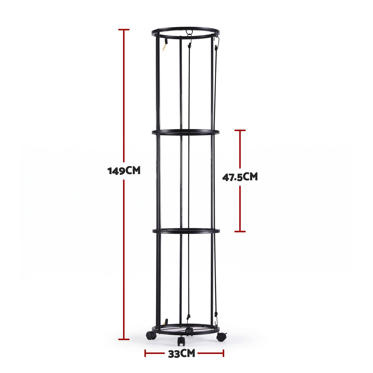 Vertical Ball Storage Rack with Wheels and 3-Tier Organiser - Black