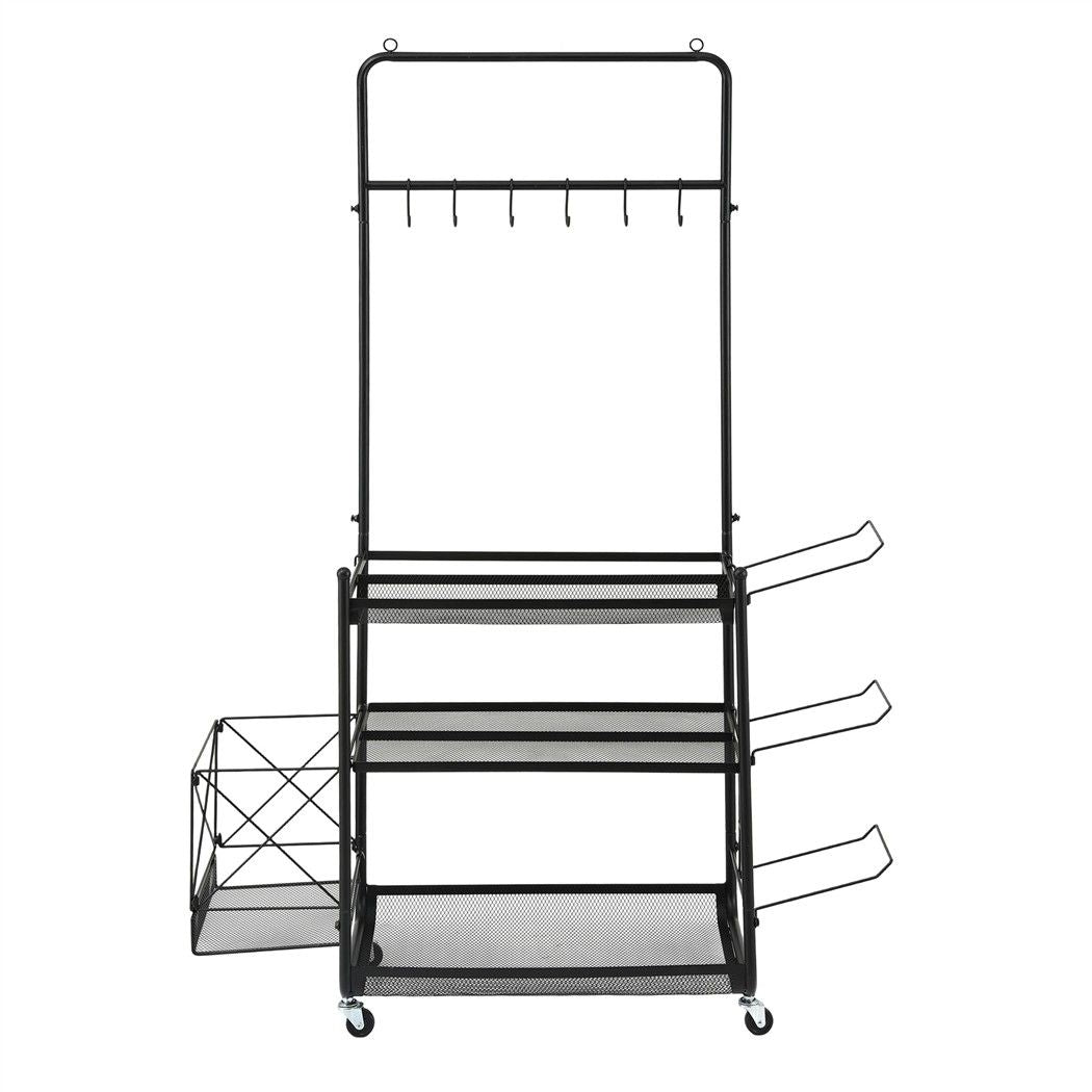 Yoga Mat Multifunction Ball Storage Cart Organizer Rack 145cm - Black