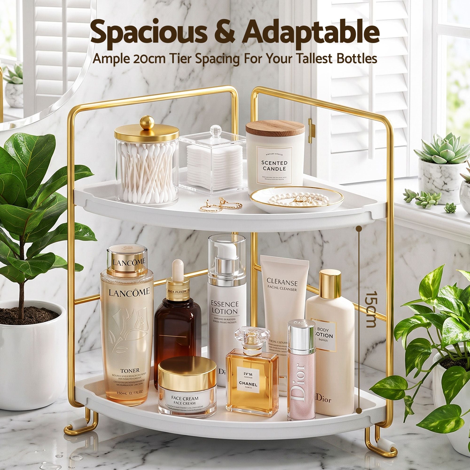 Bathroom Corner Shelf Countertop Organiser Vanity Storage Rack White Gold