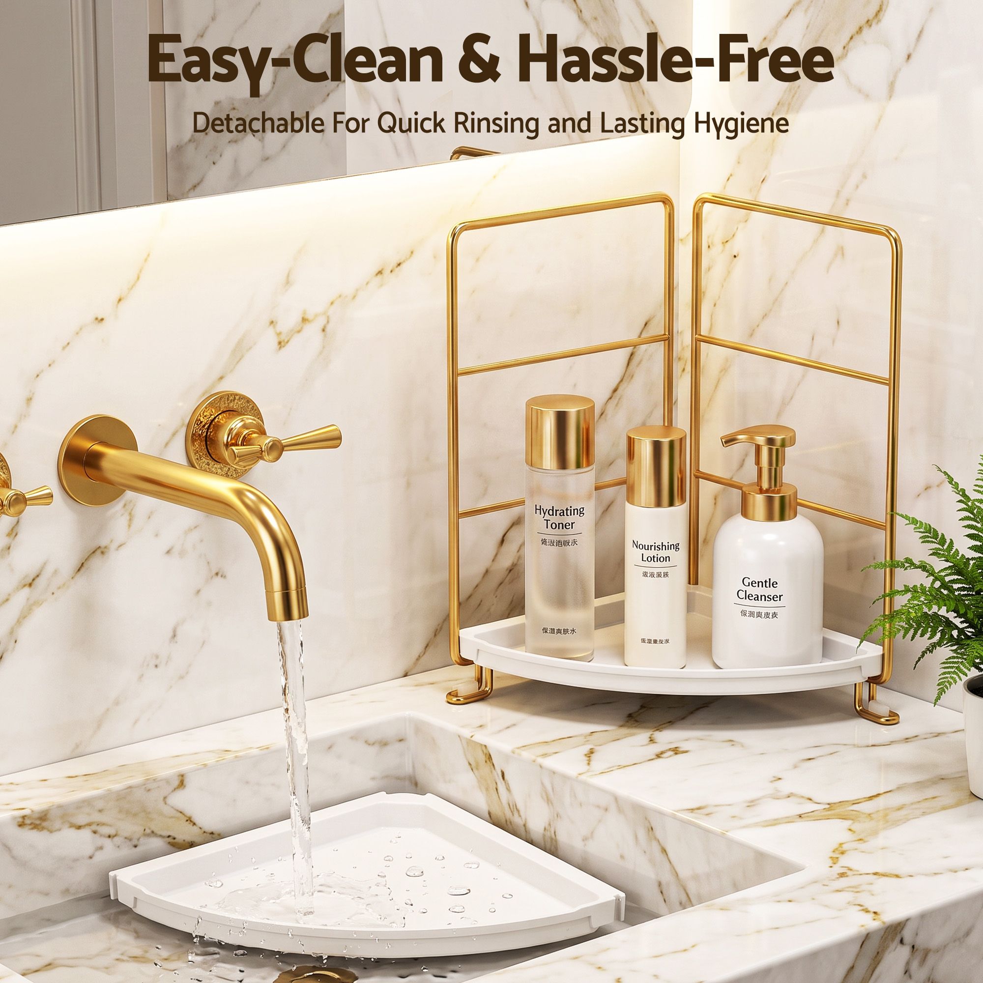 Bathroom Corner Shelf Countertop Organiser Vanity Storage Rack White Gold