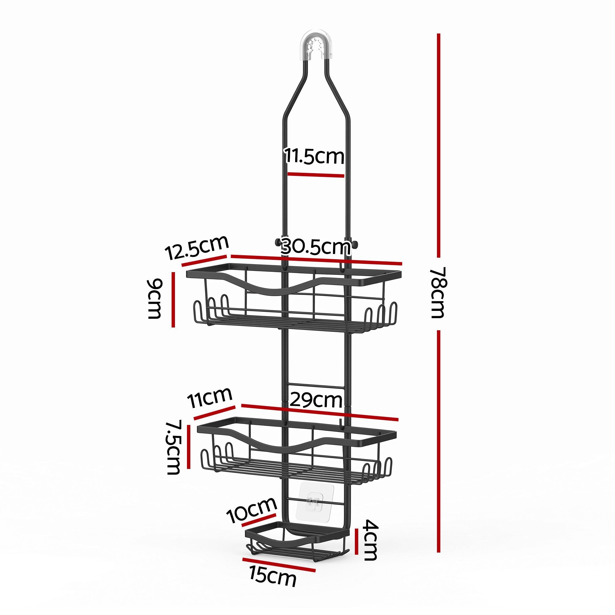 Shower Caddy Hanging Bathroom Organiser Over Head Black