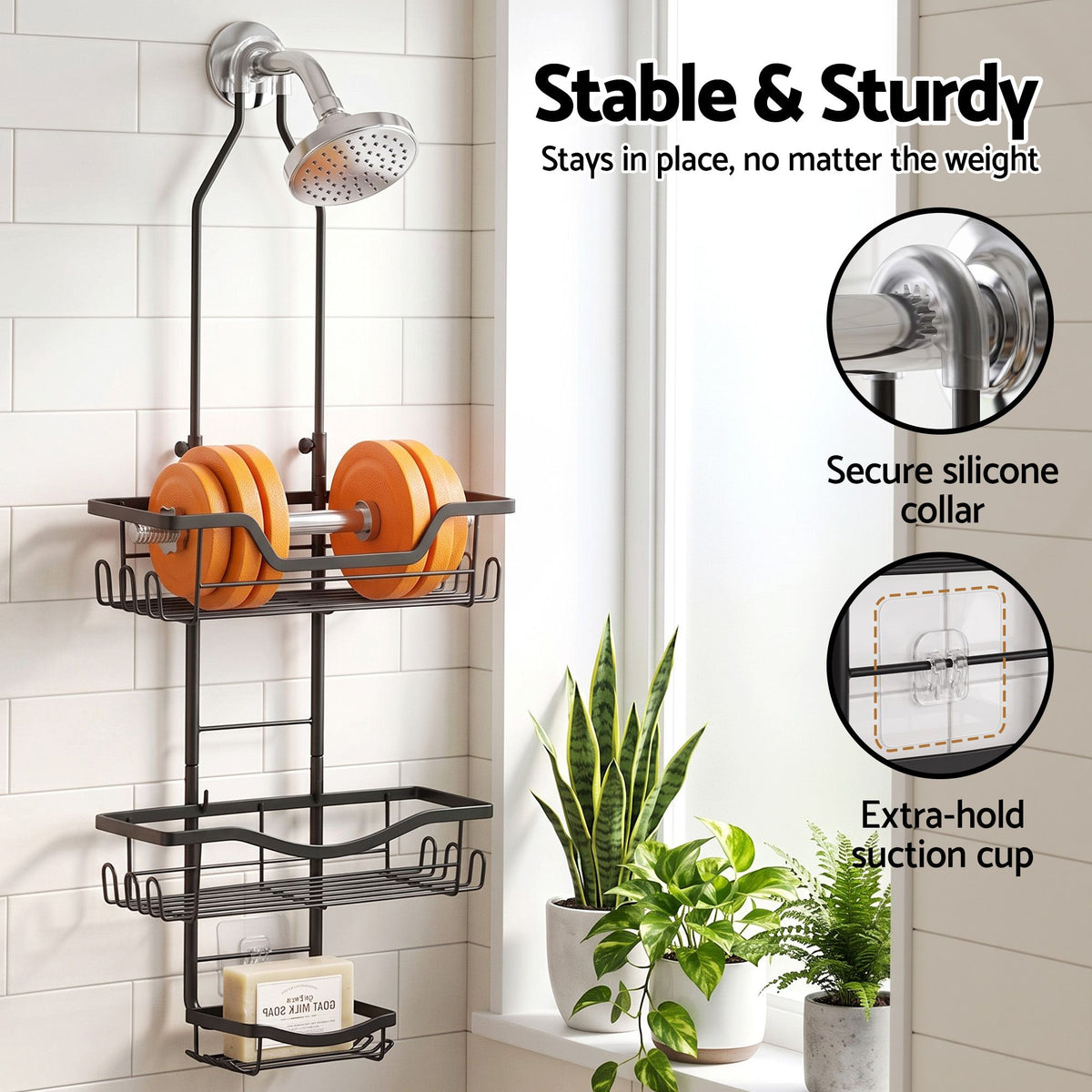 Shower Caddy Hanging Bathroom Organiser Over Head Black