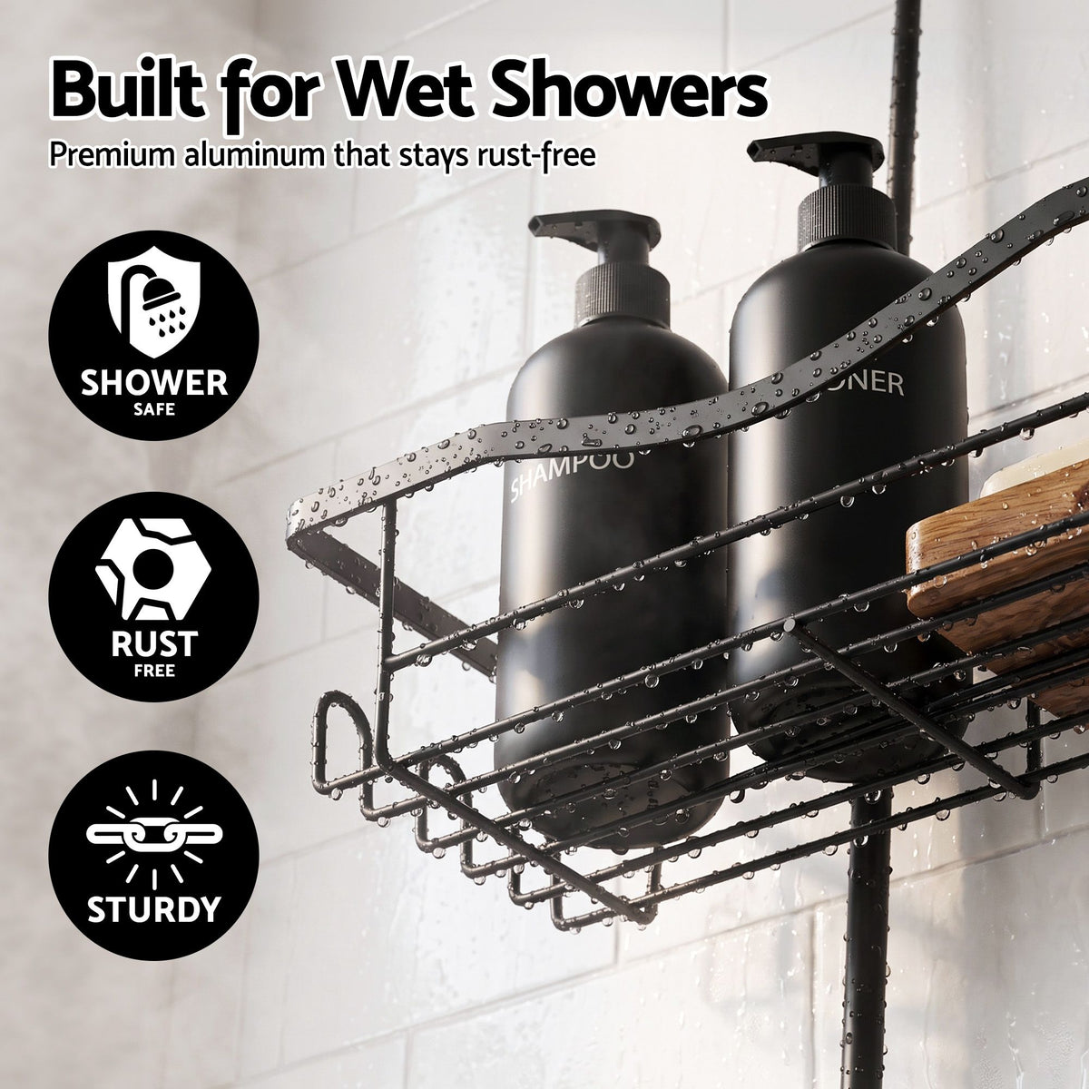 Shower Caddy Hanging Bathroom Organiser Over Head Black