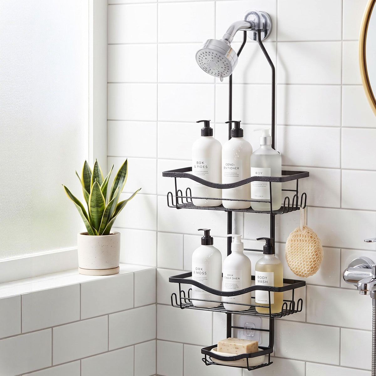 Shower Caddy Hanging Bathroom Organiser Over Head Black