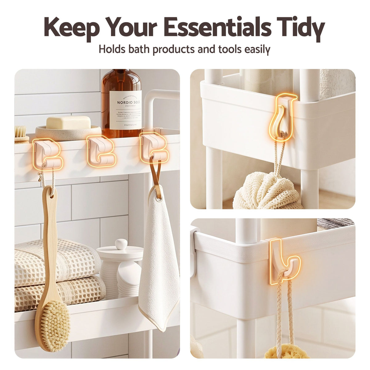 3 Tier Slim Storage Trolley Narrow Utility Organiser Rack - White