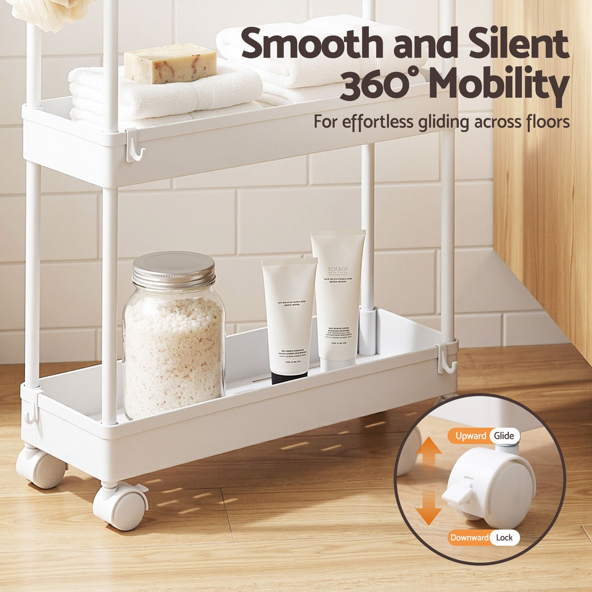 3 Tier Slim Storage Trolley Narrow Utility Organiser Rack - White