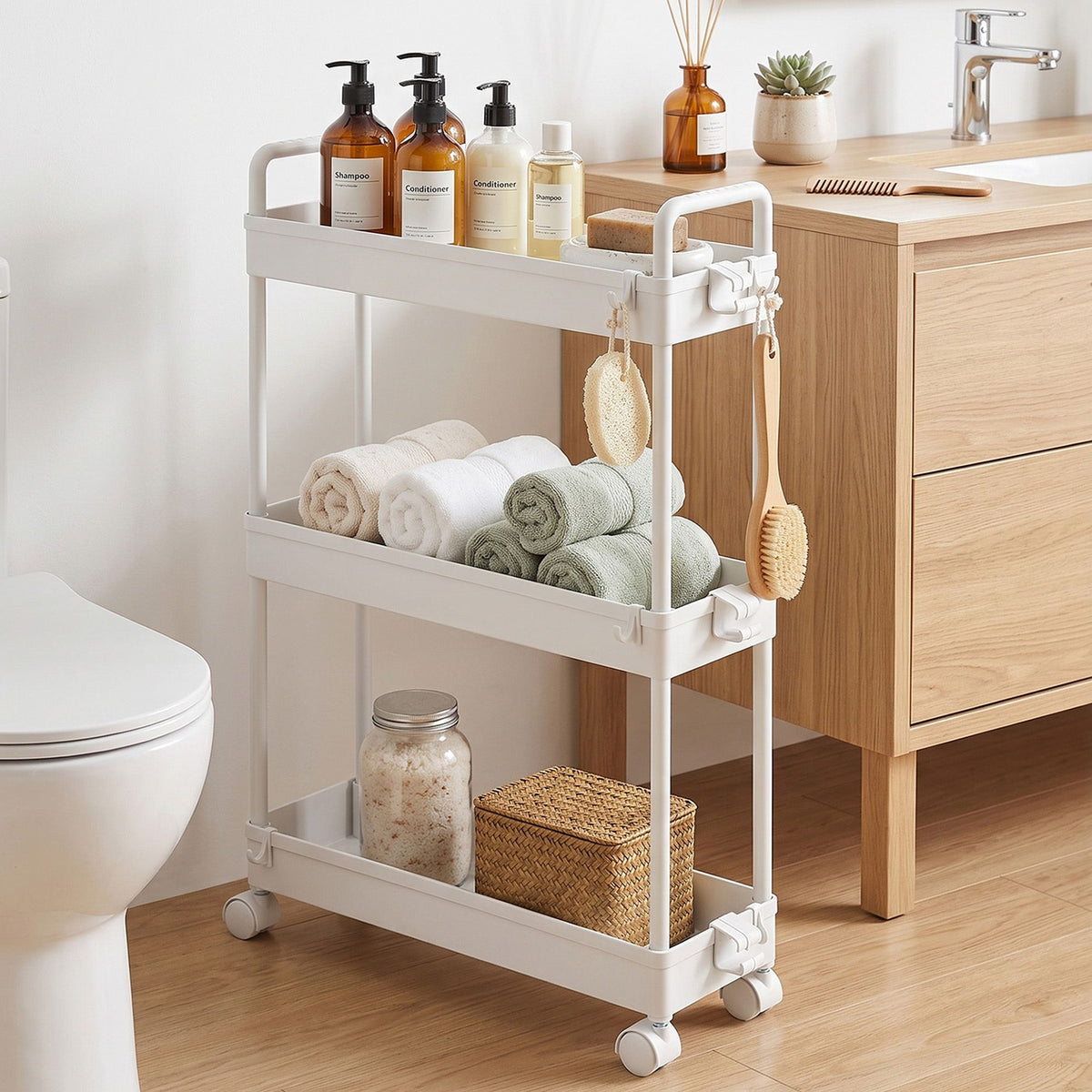 3 Tier Slim Storage Trolley Narrow Utility Organiser Rack - White