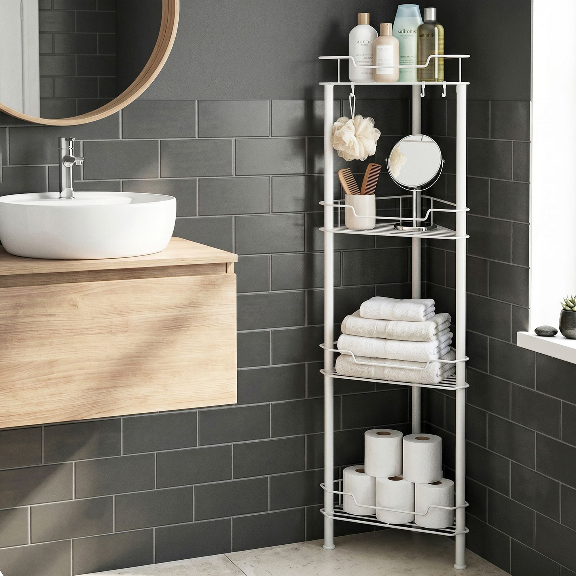 4 Tier Floor Standing Corner Shower Caddy Bathroom Organizer - White