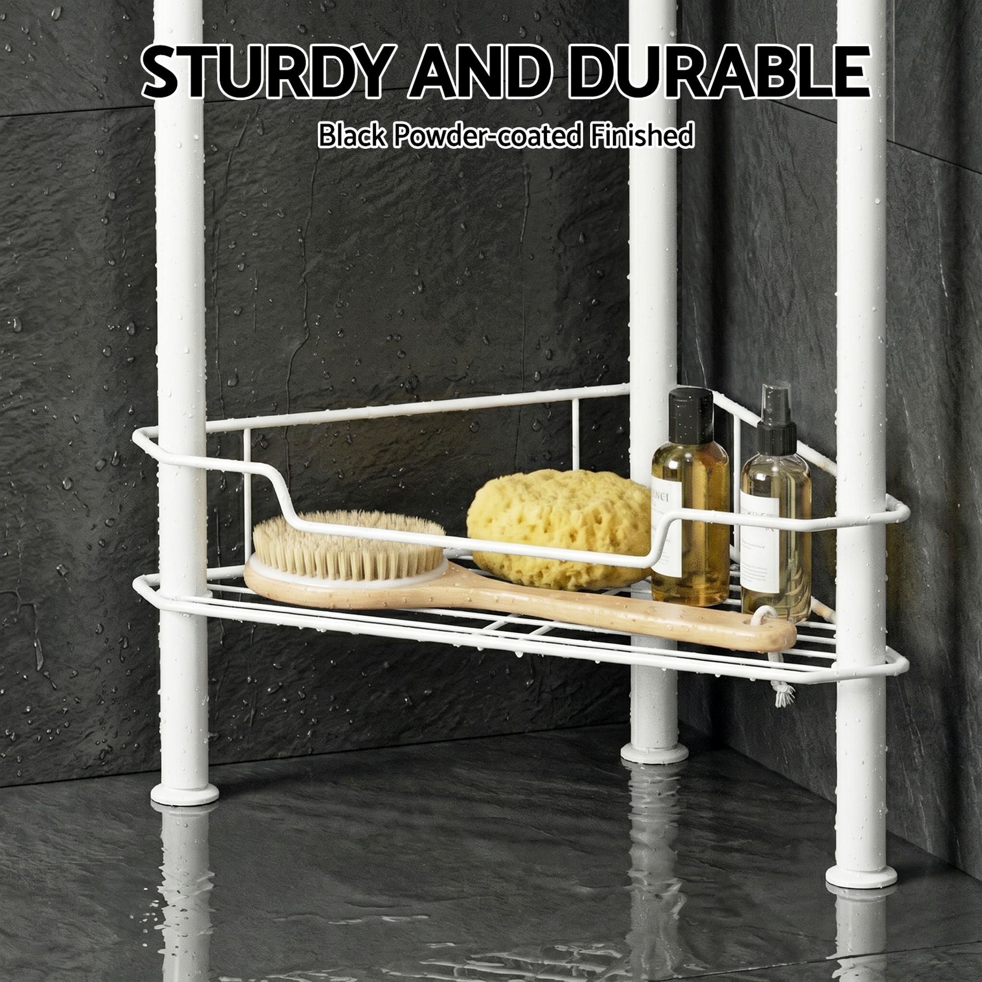 4 Tier Floor Standing Corner Shower Caddy Bathroom Organizer - White