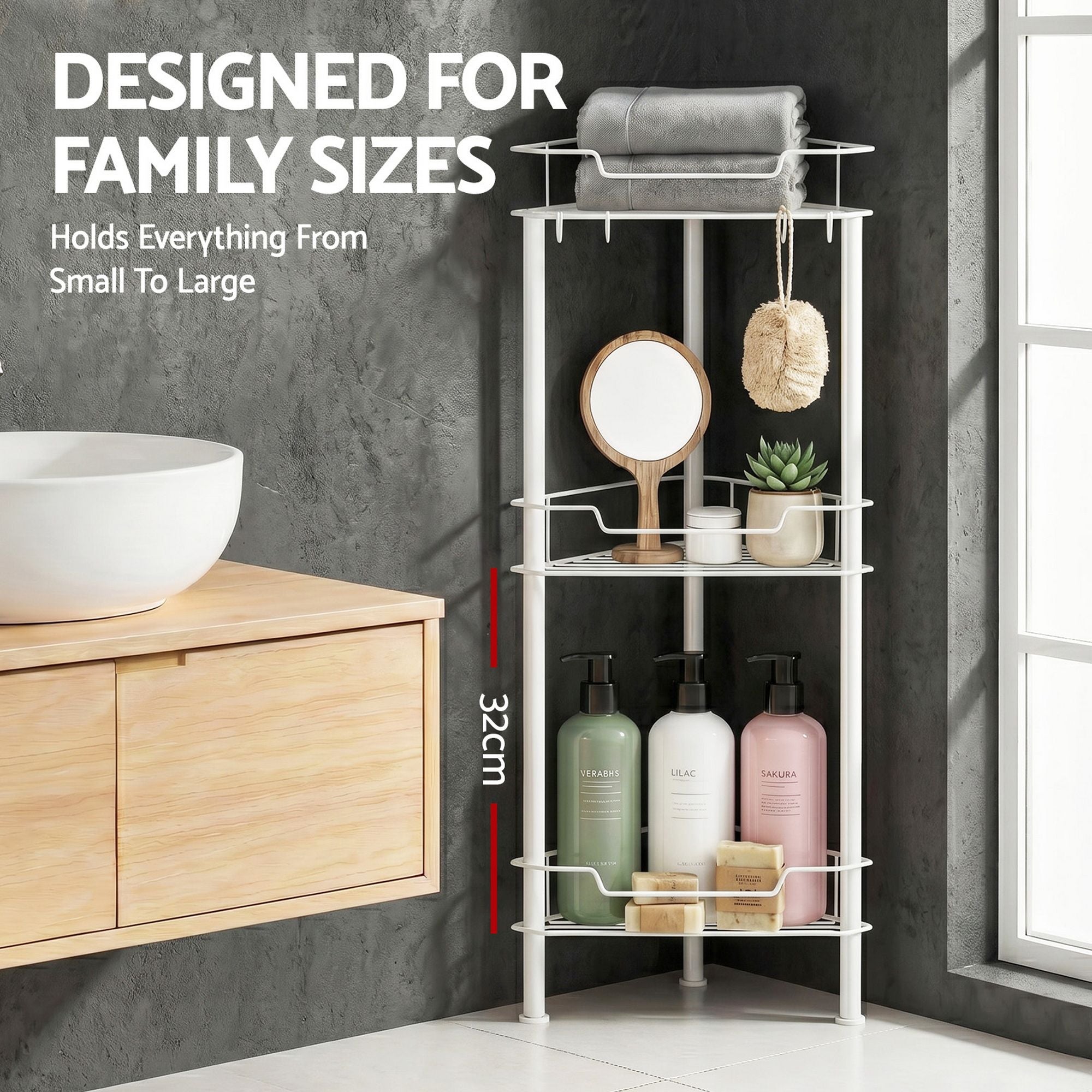 4 Tier Floor Standing Corner Shower Caddy Bathroom Organizer - White