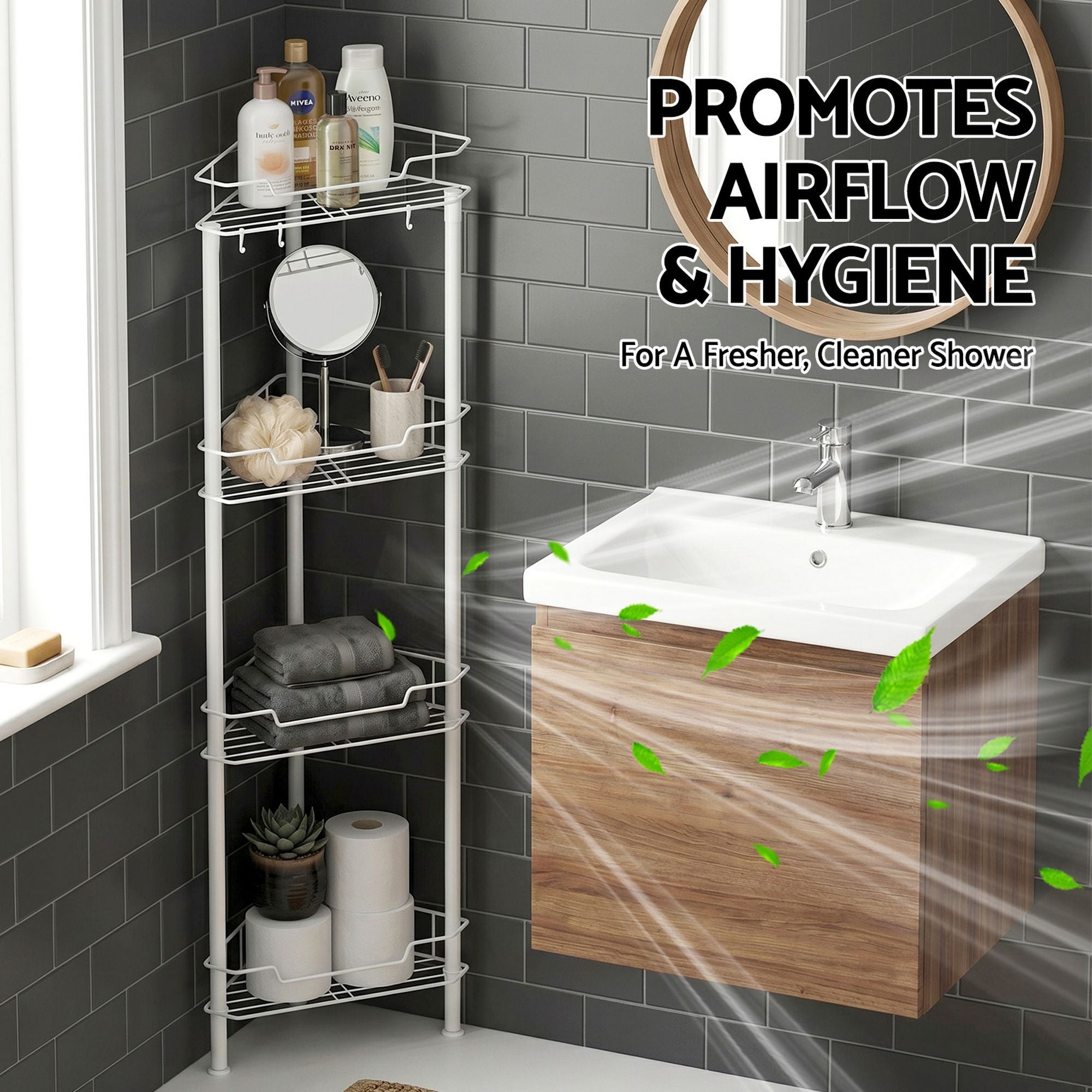 4 Tier Floor Standing Corner Shower Caddy Bathroom Organizer - White