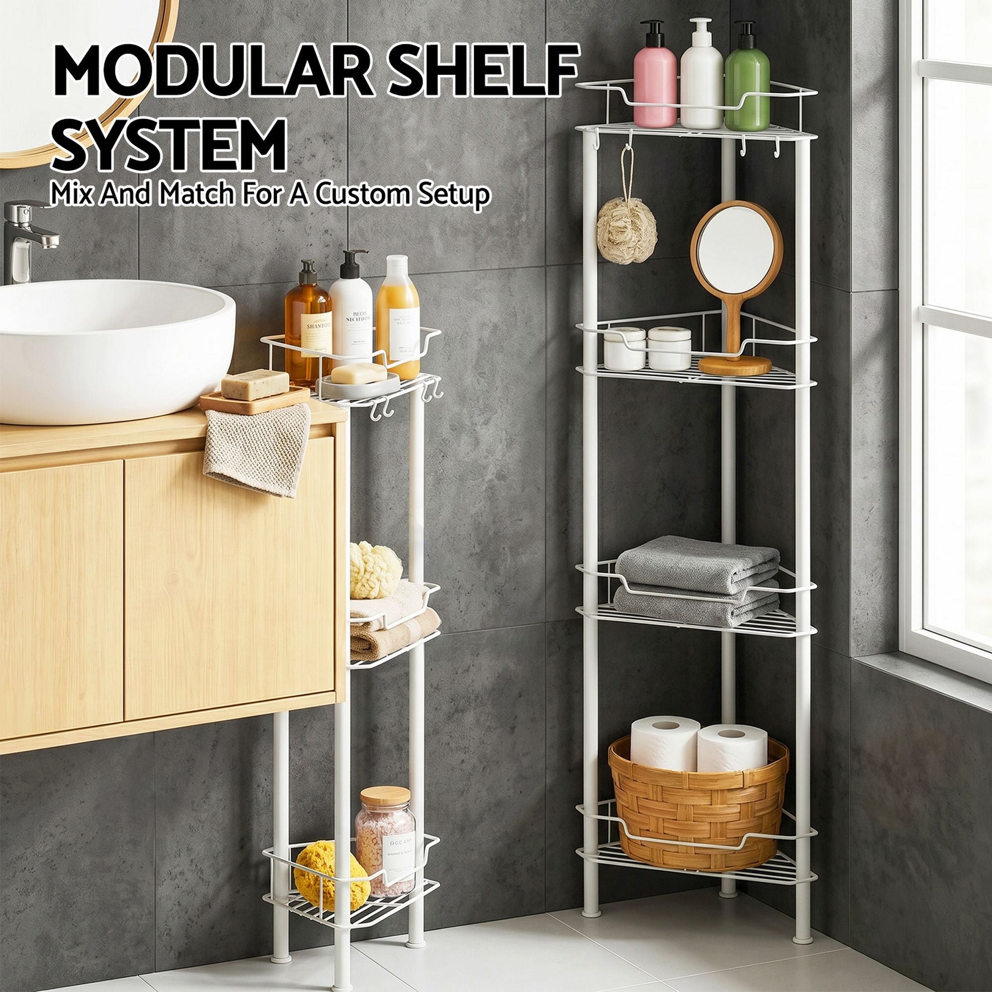 4 Tier Floor Standing Corner Shower Caddy Bathroom Organizer - White
