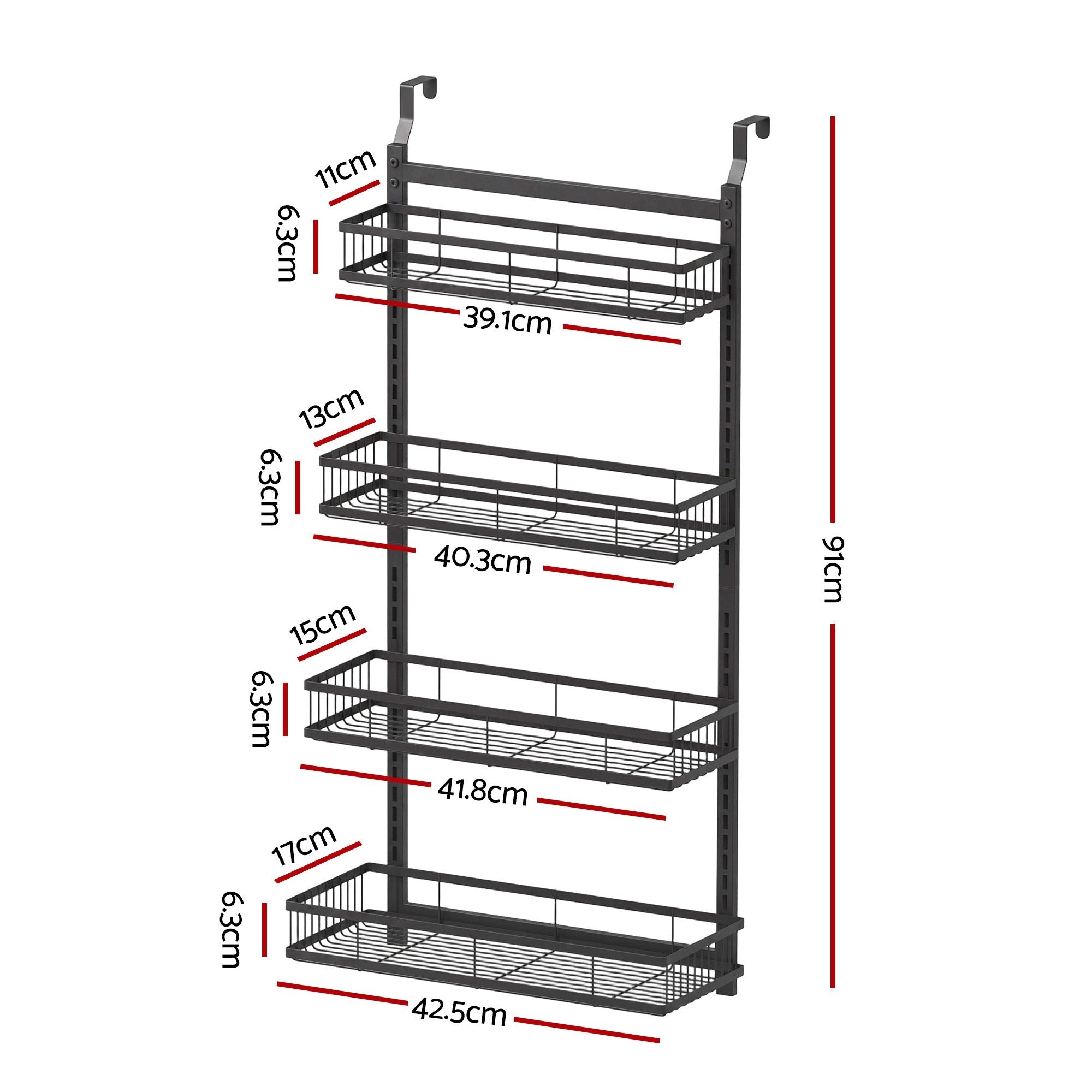 Over Door Bathroom Rack Hanging Organiser 4 Tier No Drill 91cm Black