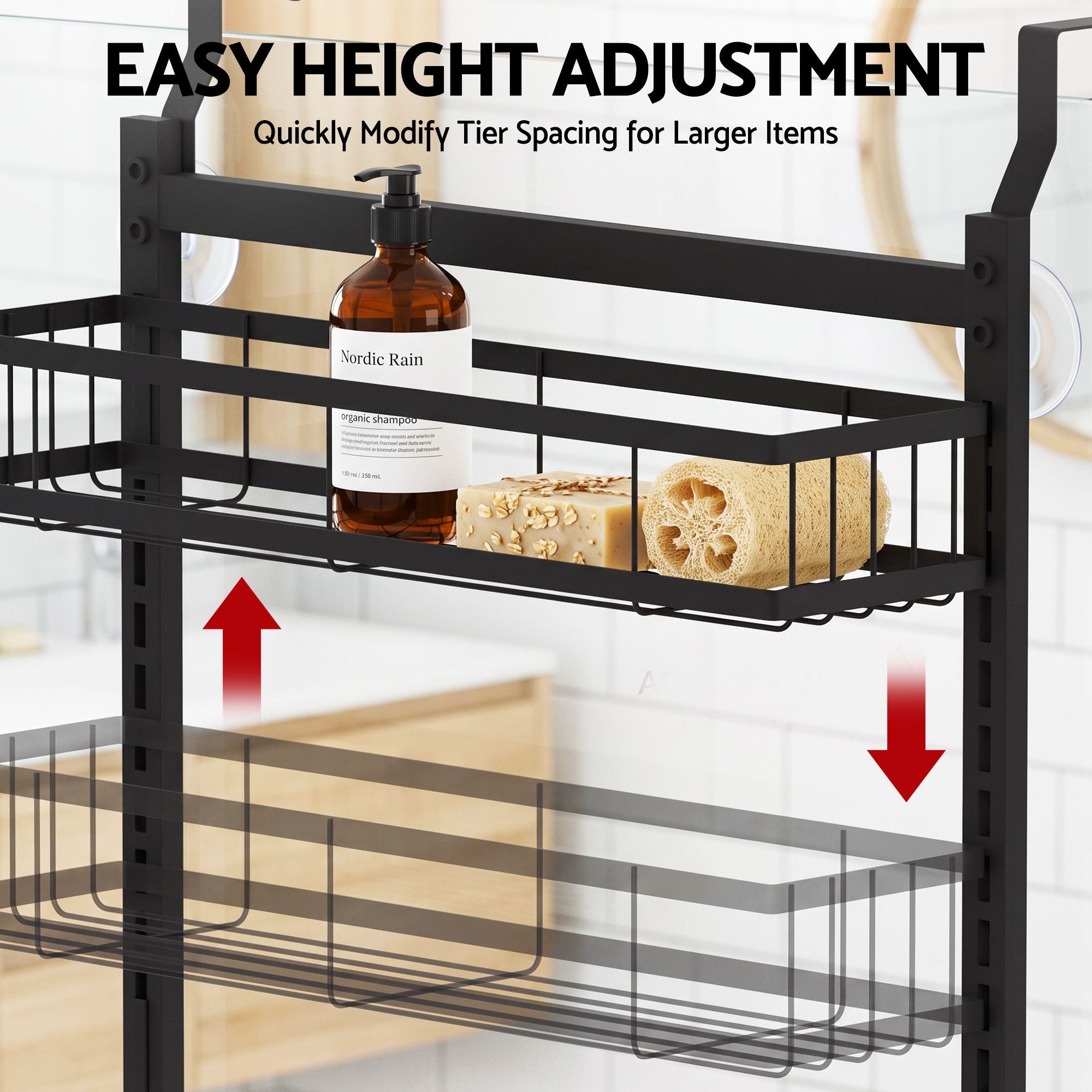 Over Door Bathroom Rack Hanging Organiser 4 Tier No Drill 91cm Black