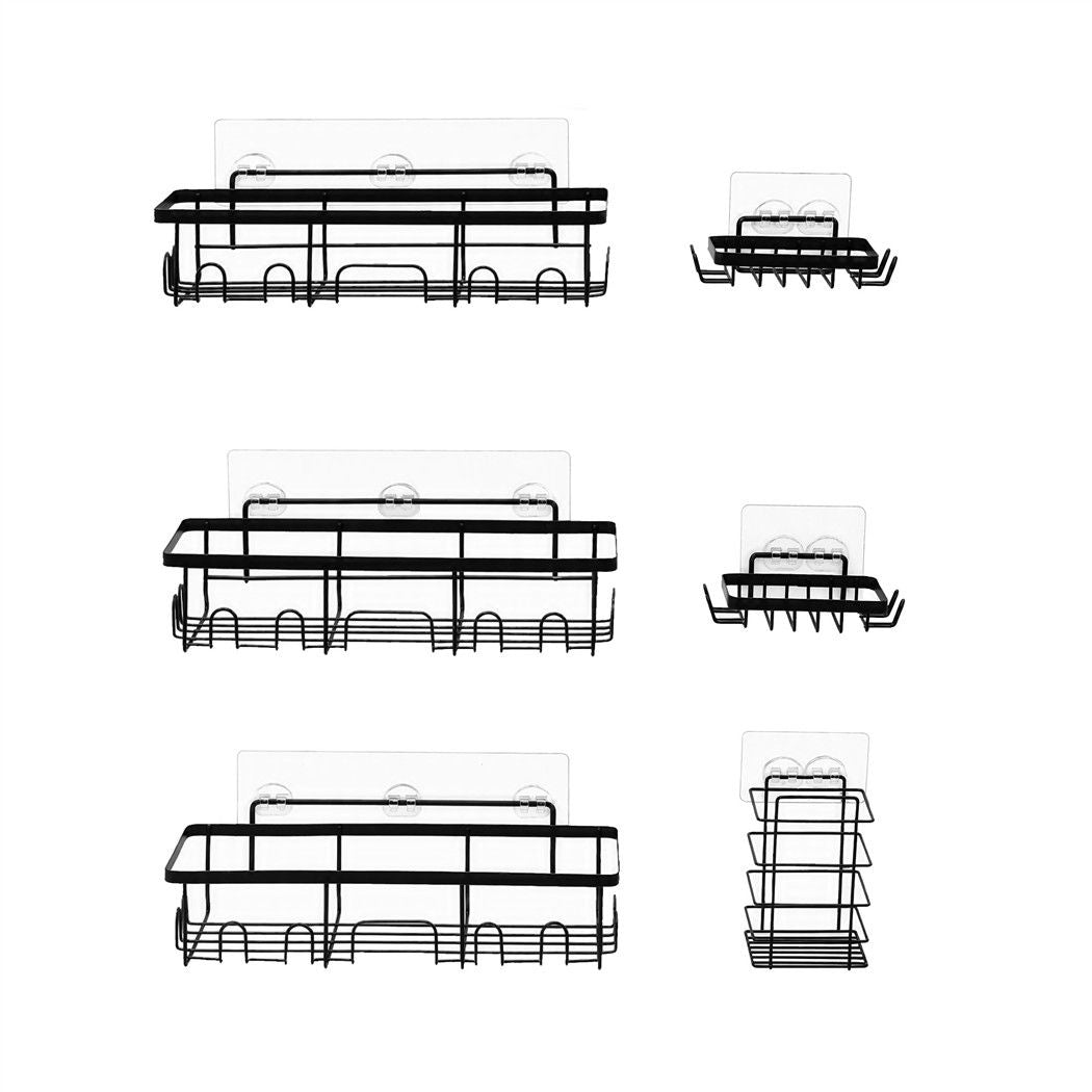 Shower Caddy 6 Pack Metal Bathroom Organiser Rust Resistant - Black