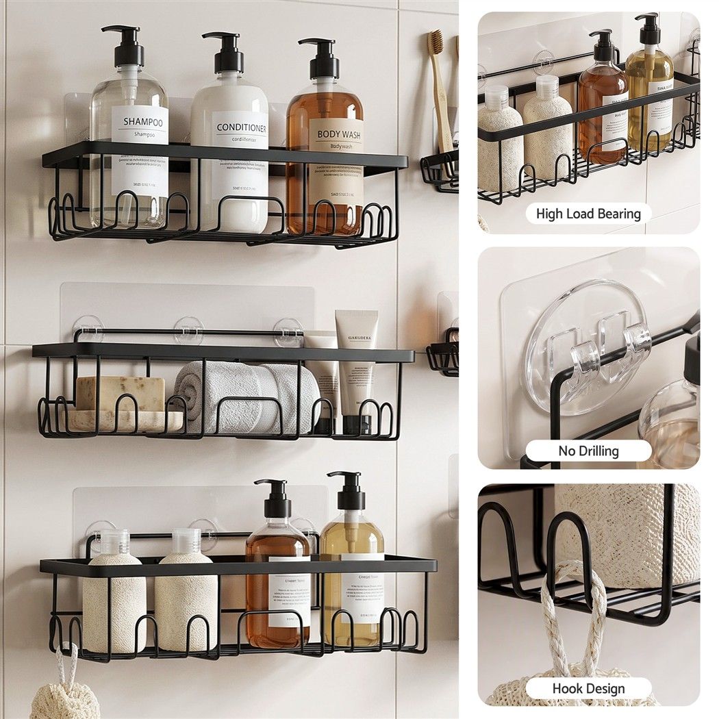 Shower Caddy 6 Pack Metal Bathroom Organiser Rust Resistant - Black