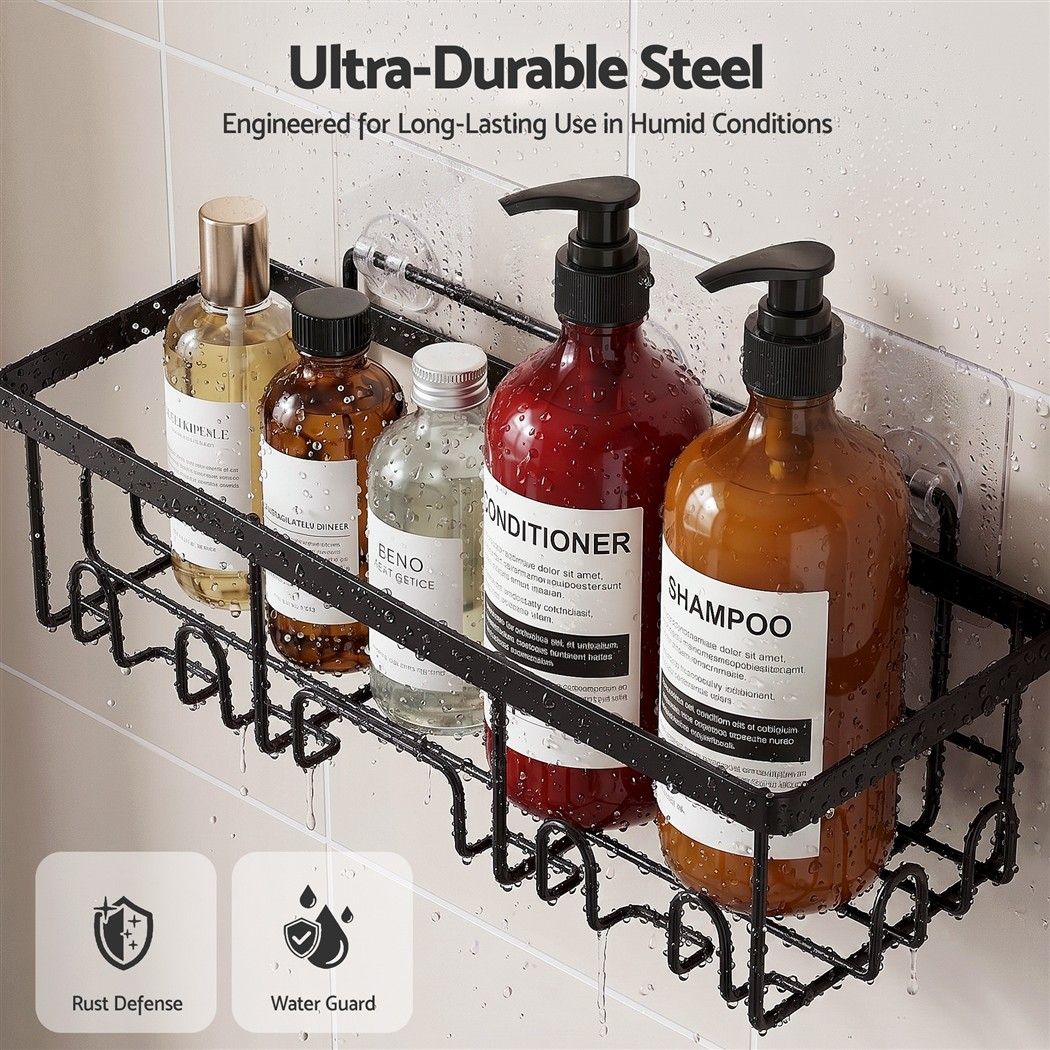 Shower Caddy 6 Pack Metal Bathroom Organiser Rust Resistant - Black