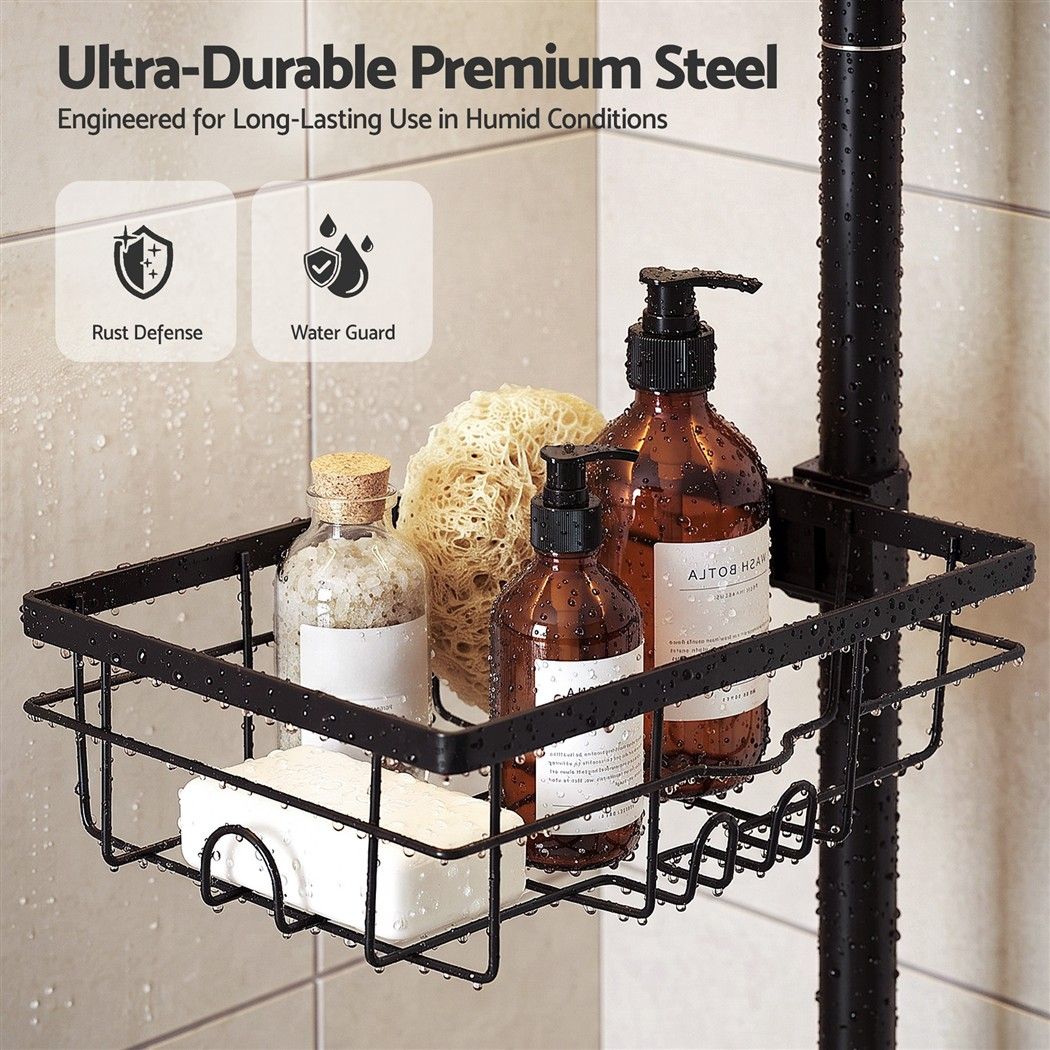 Tension Pole 6-Tier Corner Shower Caddy with Adjustable Baskets - Black