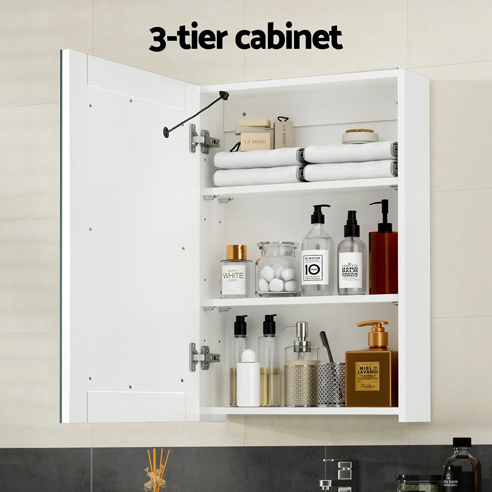 Bathroom Mirror Wall Cabinet LED Light Medicine Makeup Storage Shelves Organiser