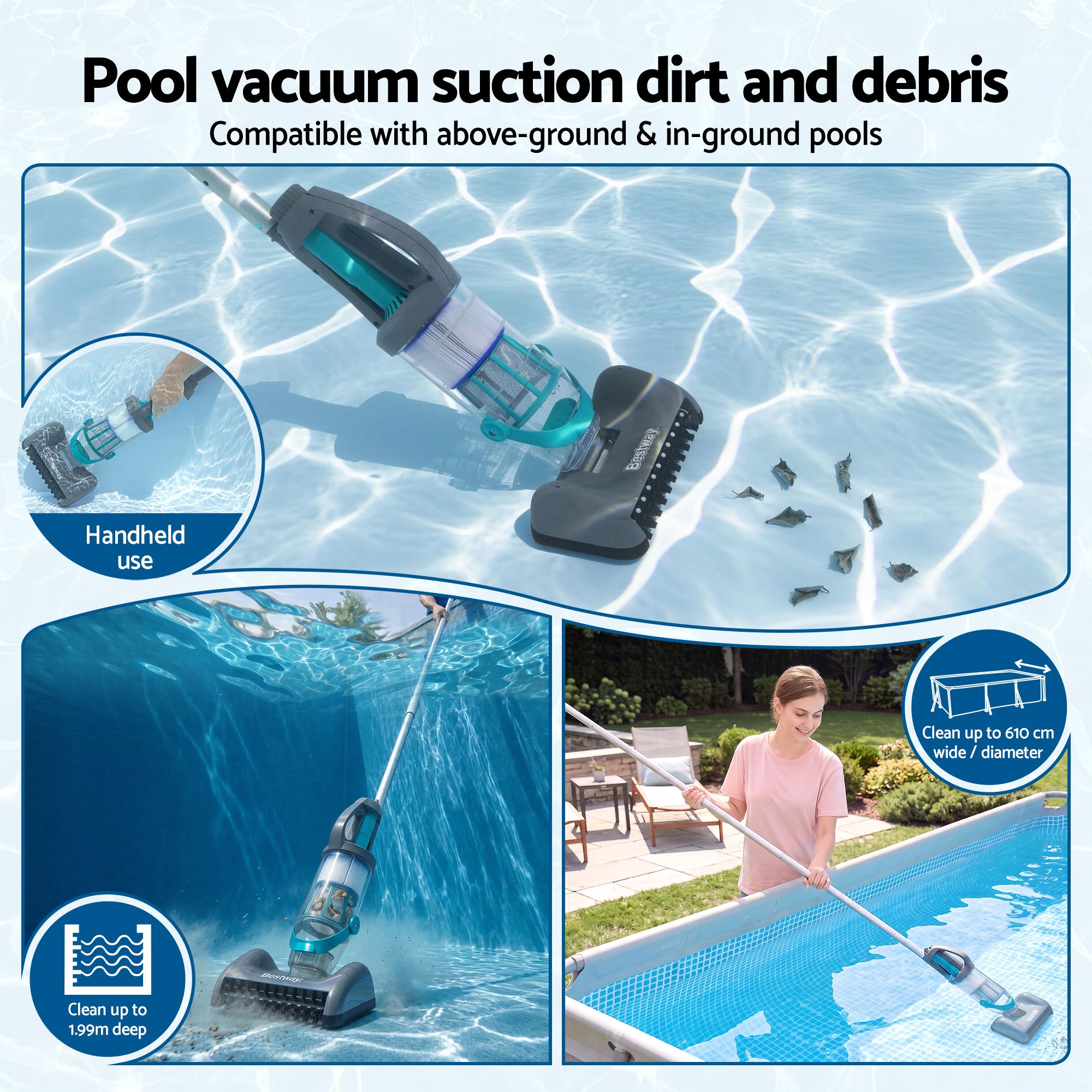 Pool Vacuum Cleaner Handheld Rechargeable Maintenance Kit Debris 2L