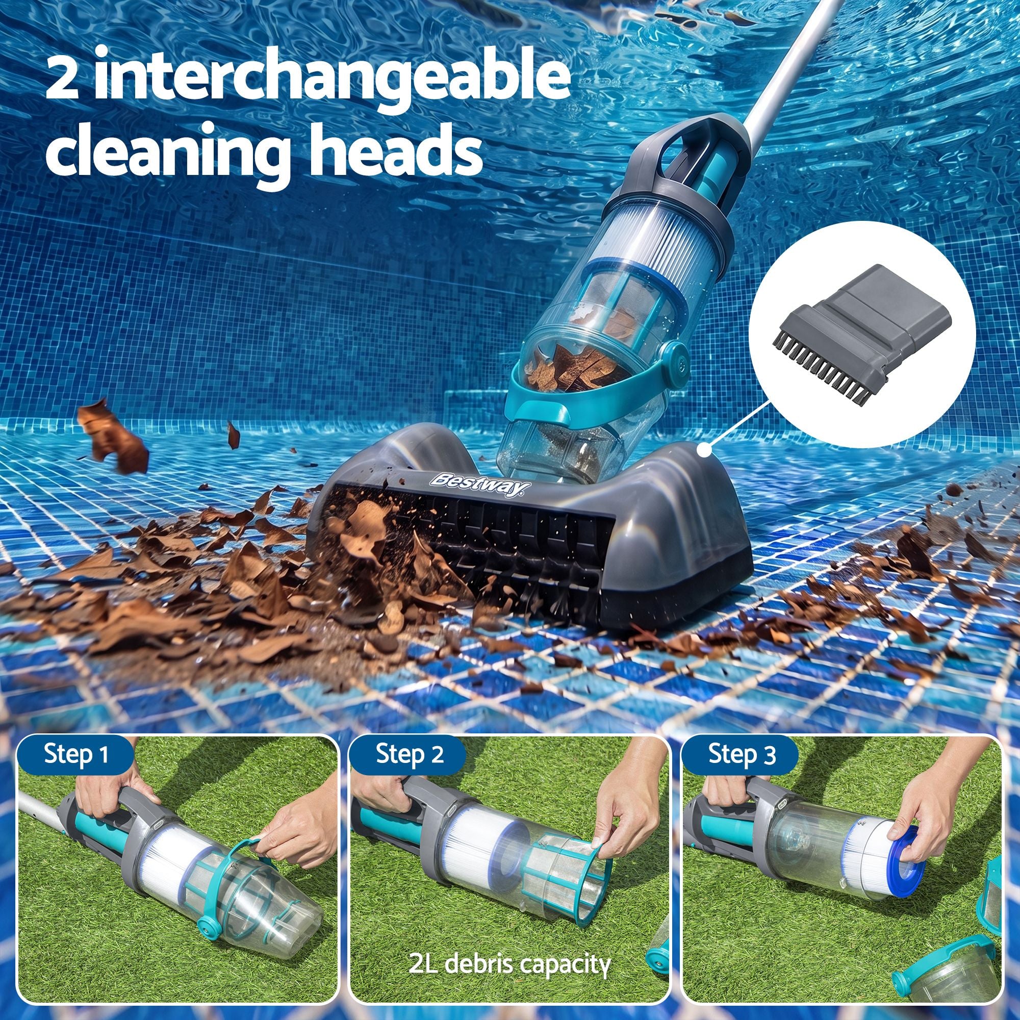 Pool Vacuum Cleaner Handheld Rechargeable Maintenance Kit Debris 2L